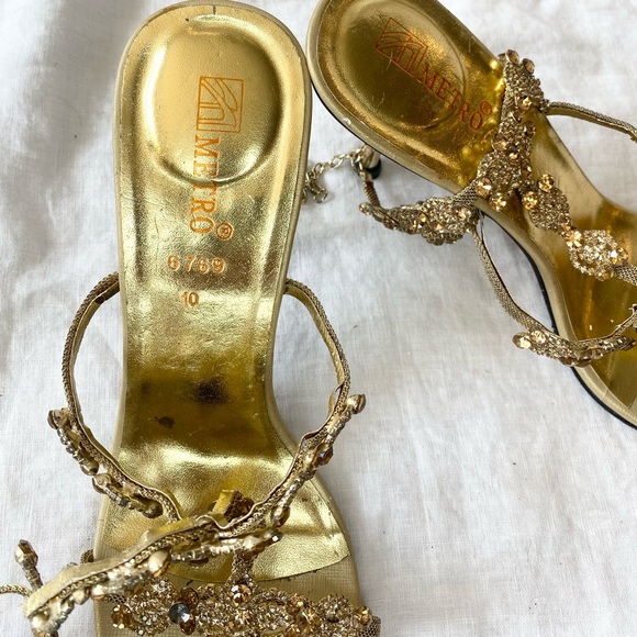 Metro Gold Rhinestone Sandals - Picture 4 of 14